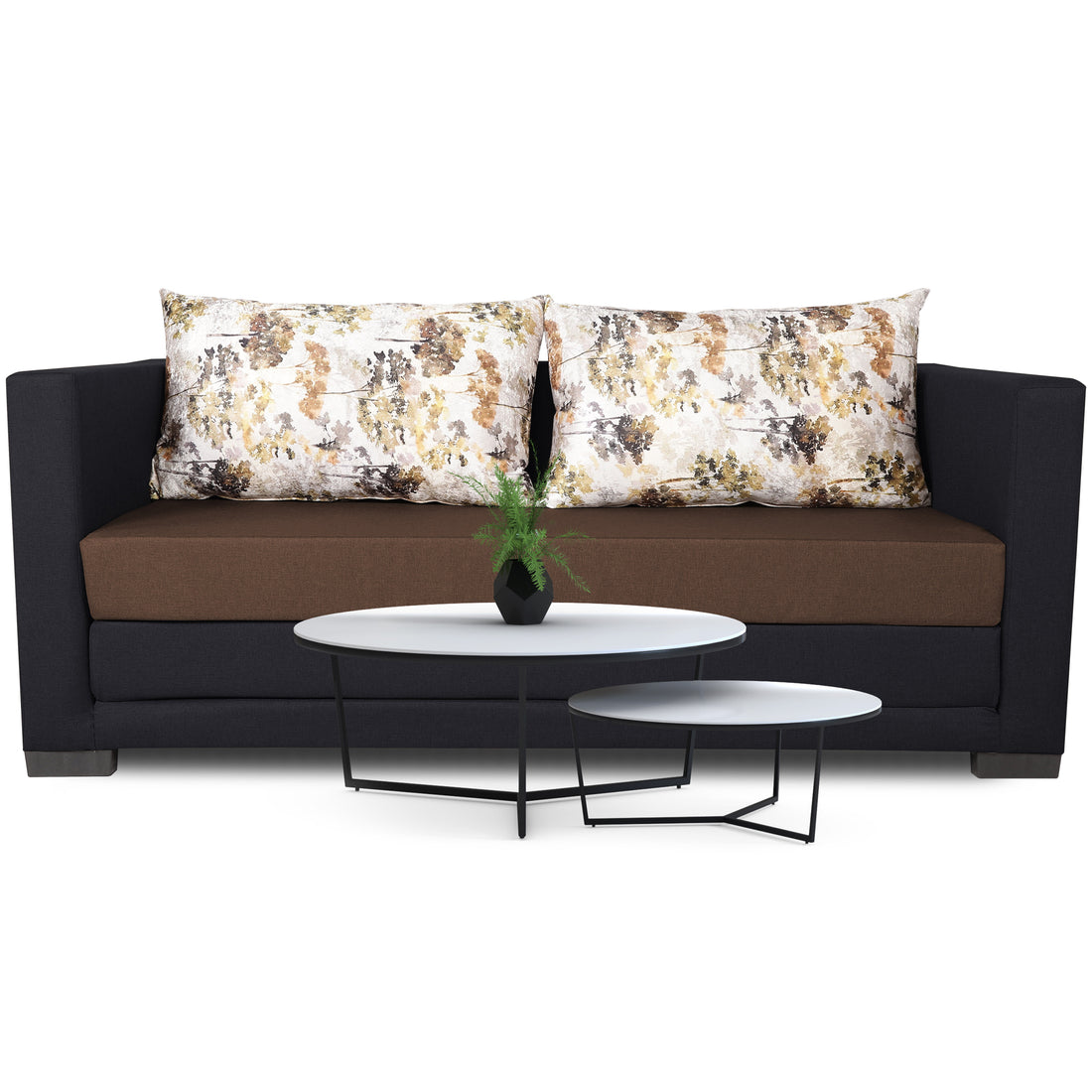 3 Seater Sofa Cum Bed Exclusive Two Tone Straight Line (Brown & Black)