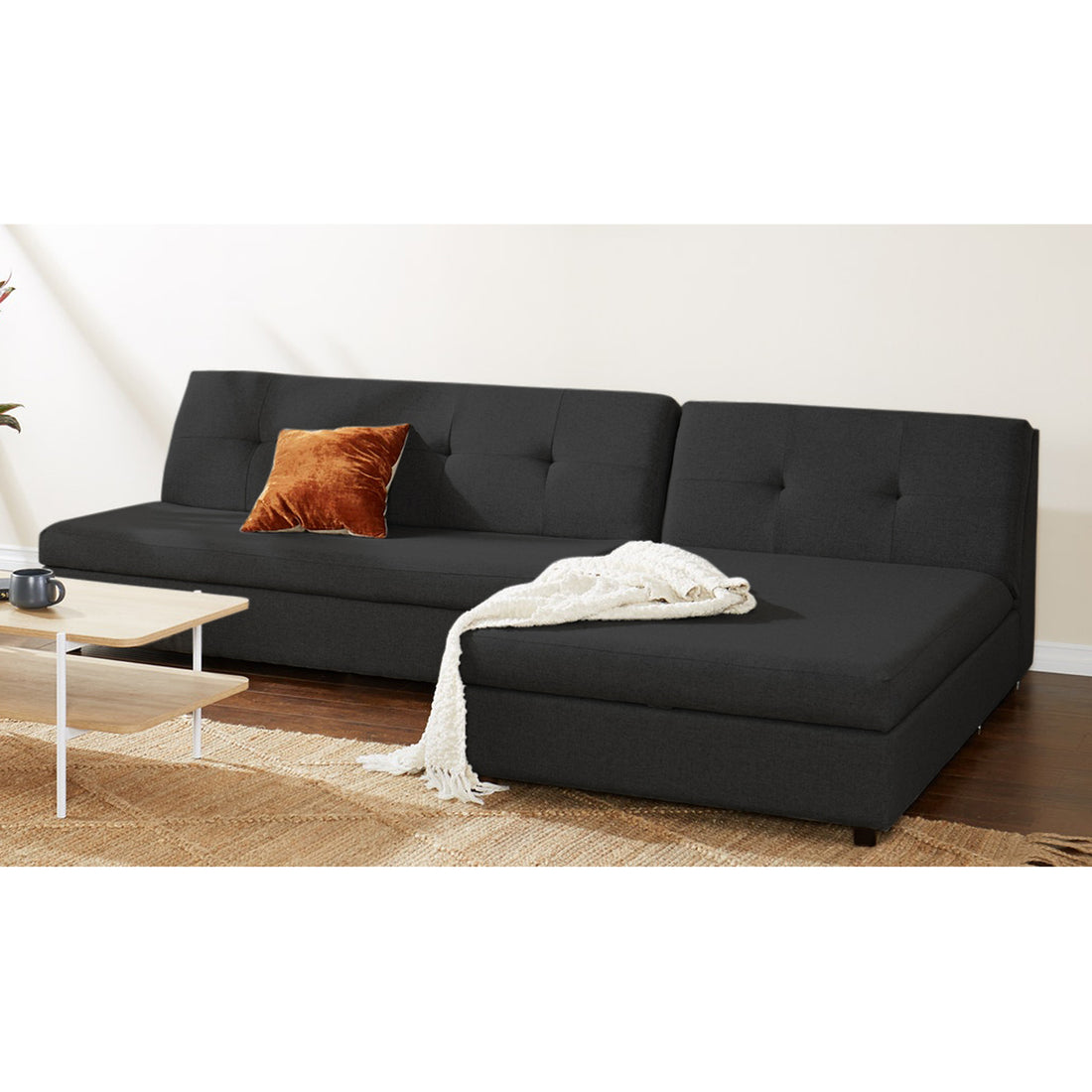Adorn India Atlas Modular Sofa Set (Black) (3 Year Warranty)