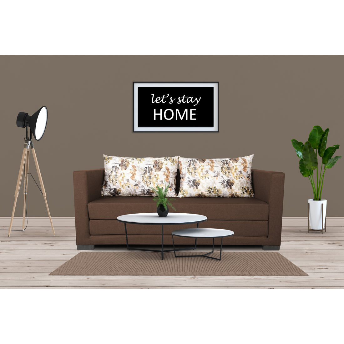 3 Seater Sofa Cum Bed Straight line (Brown), Wood, Foam