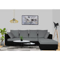 Zink Straight line L Shape 6 Seater Sofa Plain Cushion (Grey & Black)