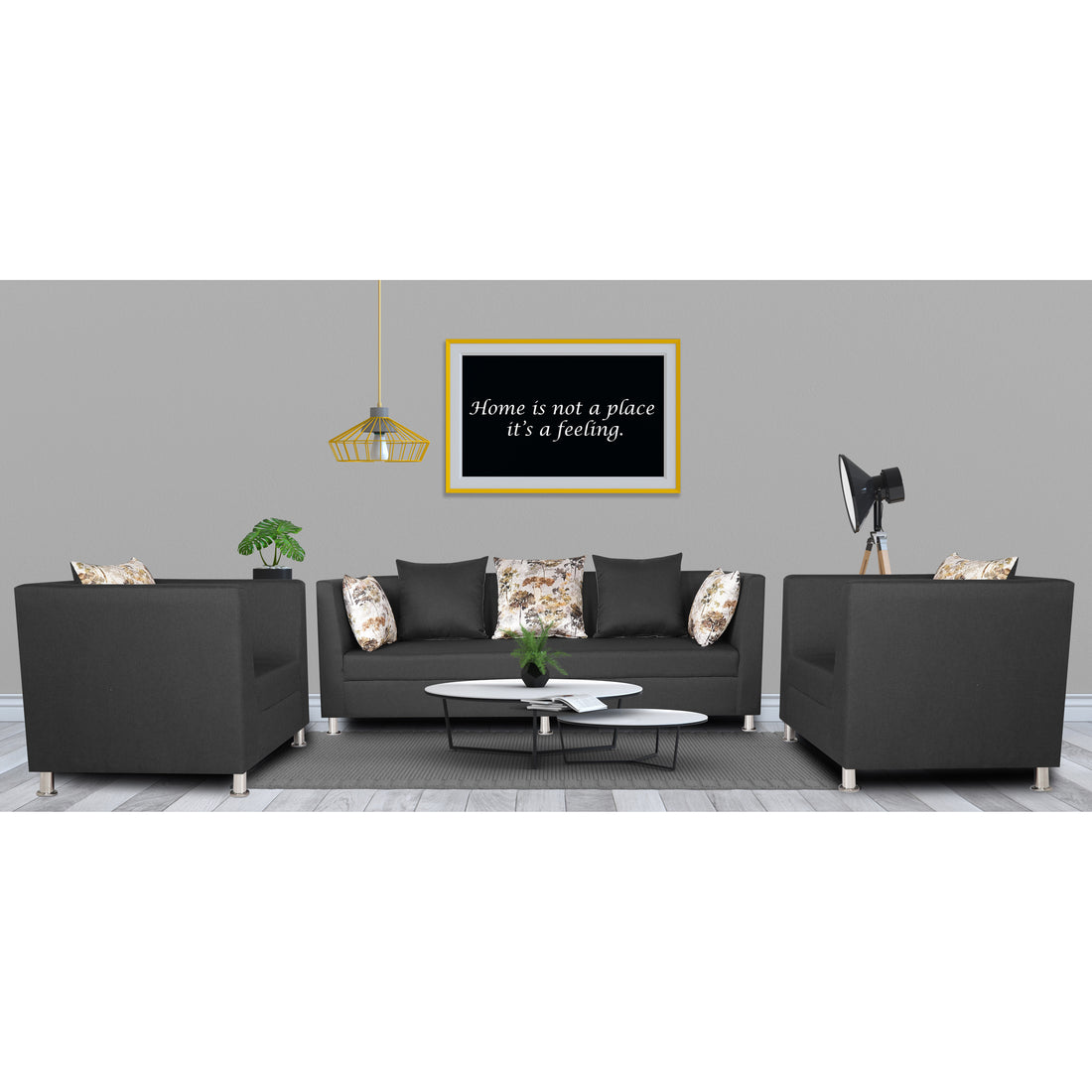 Adorn India Alica 3-1-1 5 Seater Sofa Set(Dark Grey)