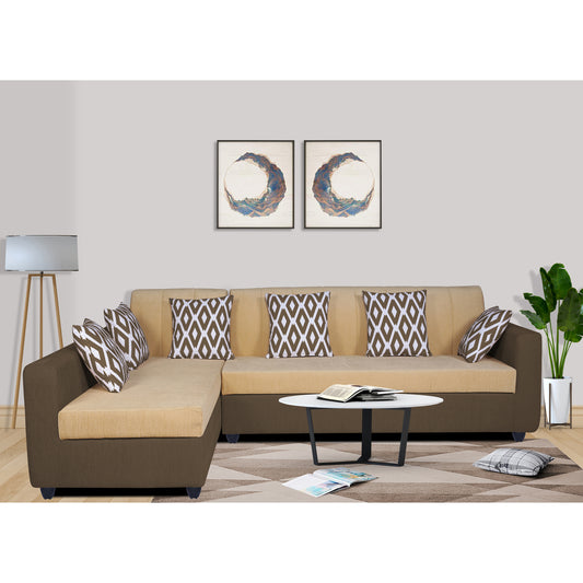 Adorn India Rio Highback L Shape 6 Seater corner Sofa Set (Left Side Handle)(Brown & Beige)