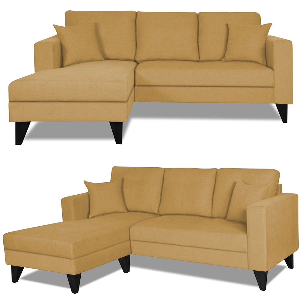 Adorn India Martin L Shape 4 Seater Sofa Set Plain (Left Hand Side) (Beige)