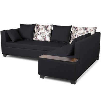 Adorn India Mclain L Shape 6 Seater Sofa (Black)
