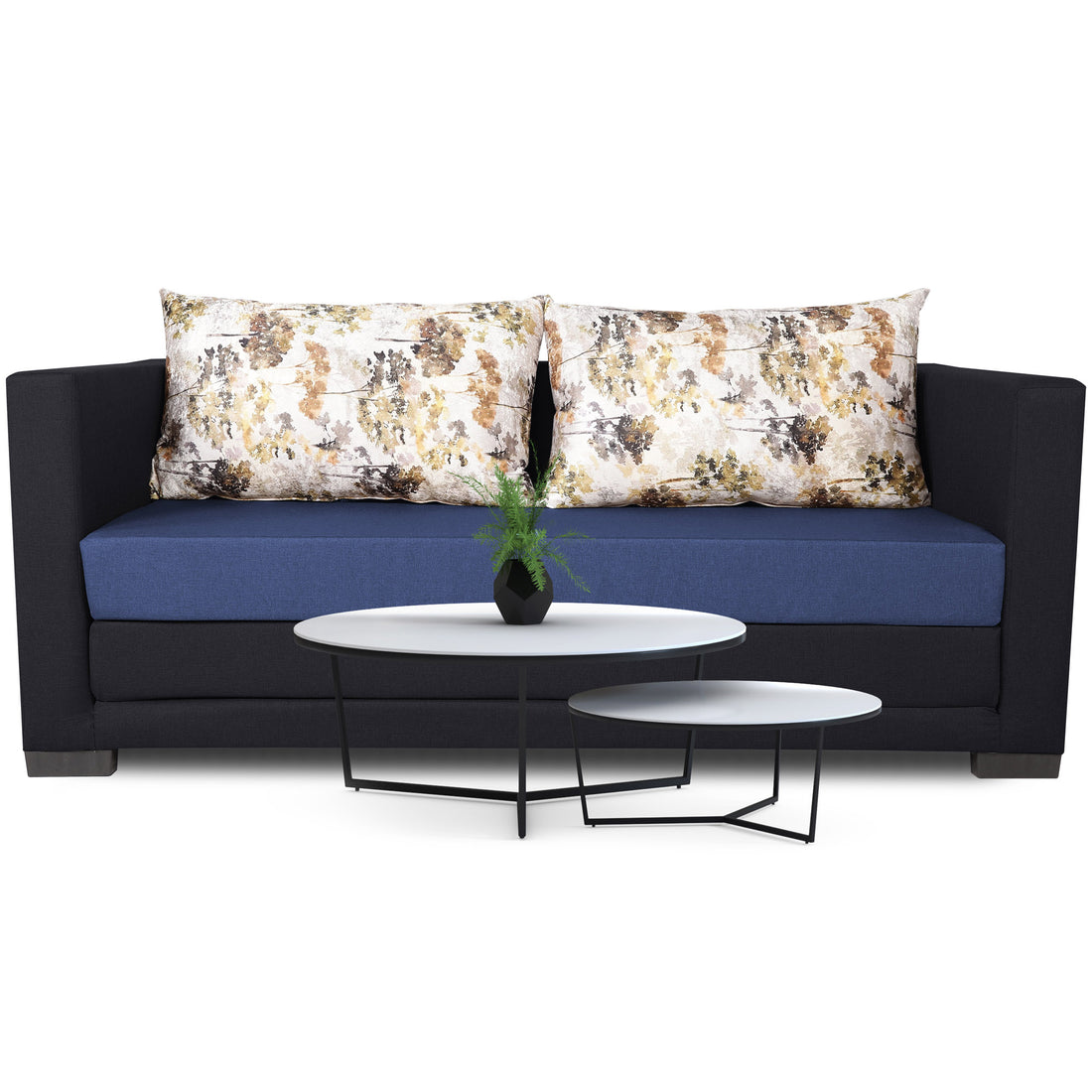 3 Seater Sofa Cum Bed Exclusive Two Tone Straight Line (Blue & Black)