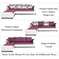 Adorn India Aliana L Shape Leatherette Fabric 6 Seater Sofa Set LHS (Dark Purple & White) (3 Year Warranty)