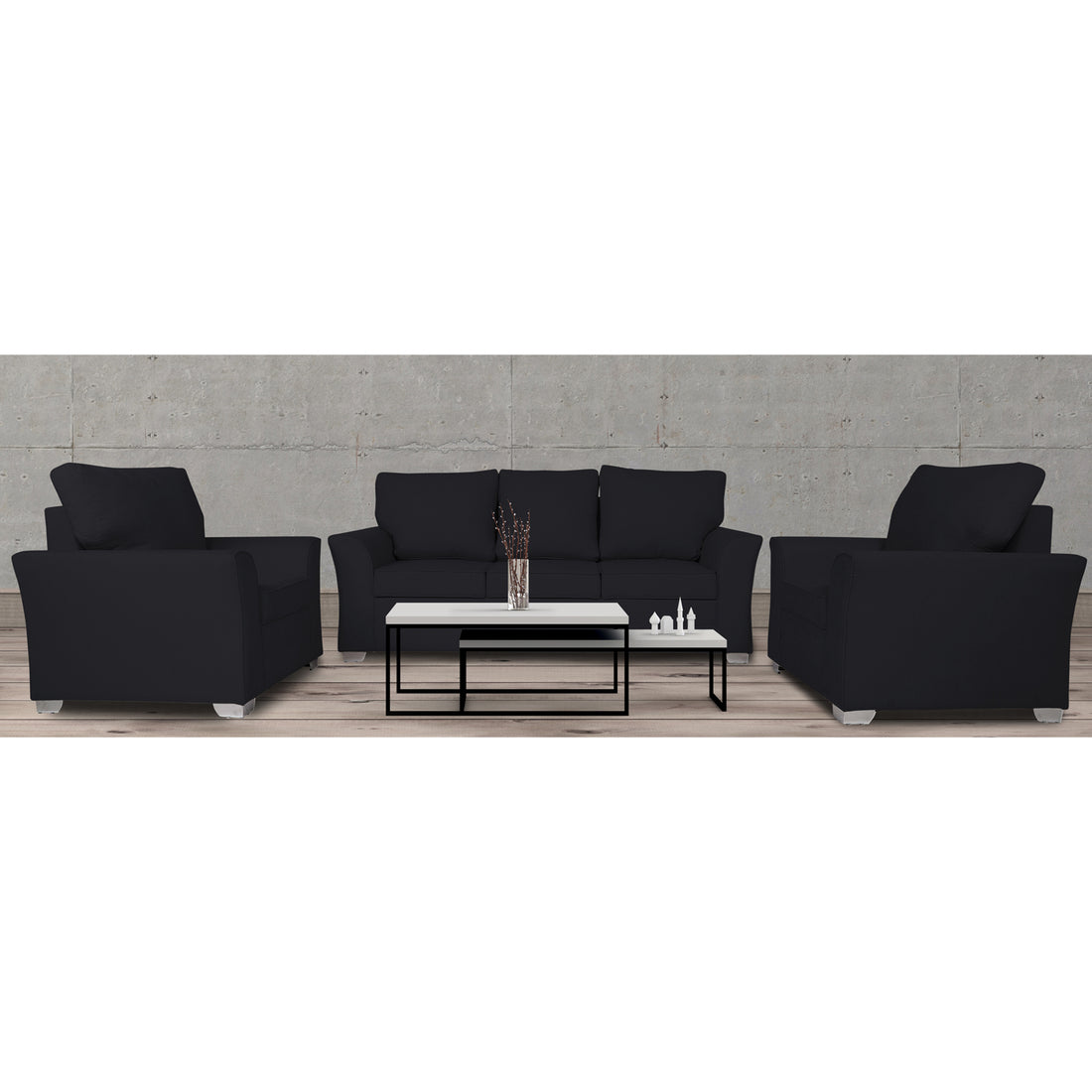 Adorn India Alexia 3+1+1 Sofa Set(Black)