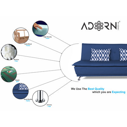 Adorn India Arden 3 Seater Rhombus Sofa Cum Bed Fabric (Blue)