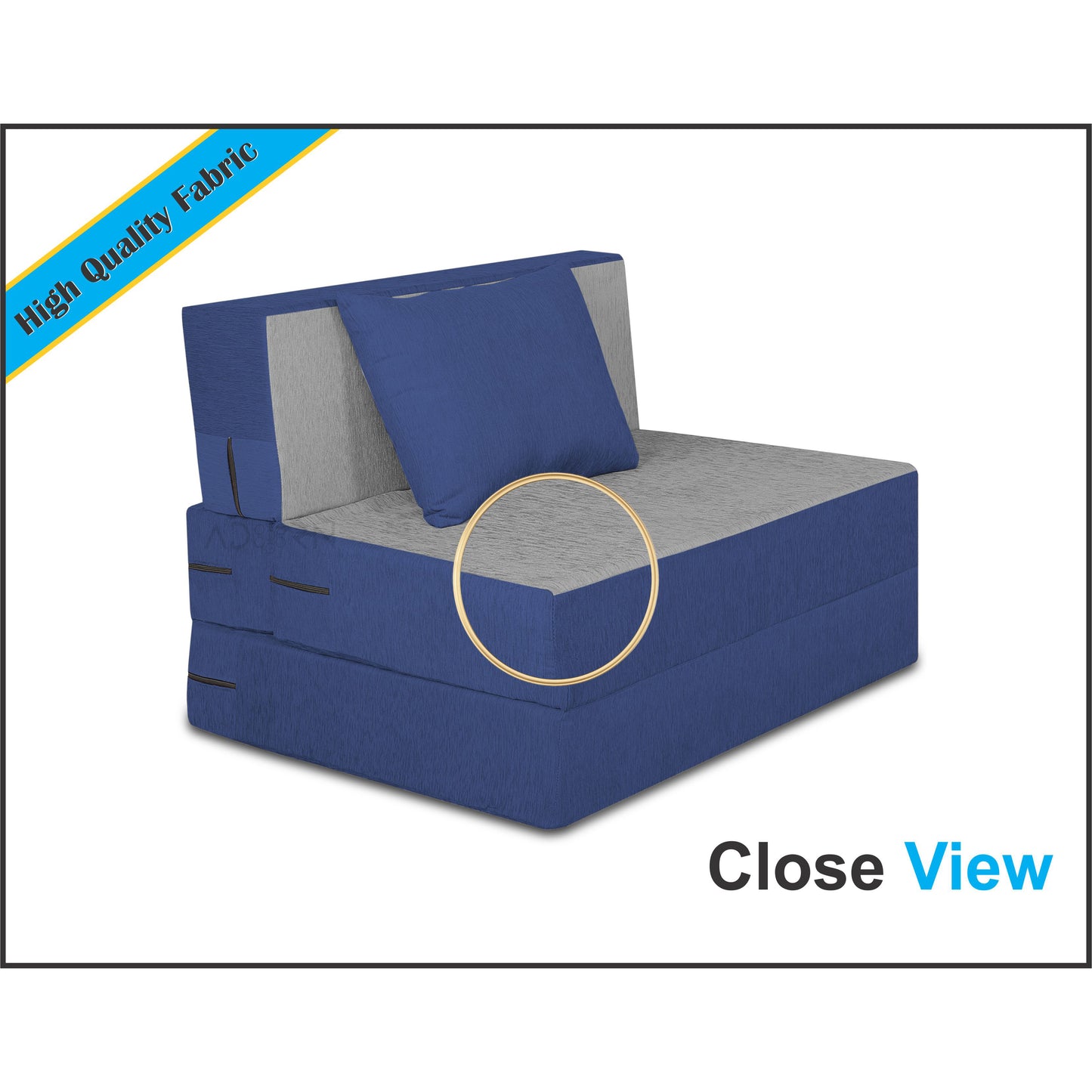 Adorn India Easy Single Seater Sofa Bed 3'x6' (Blue and Grey)