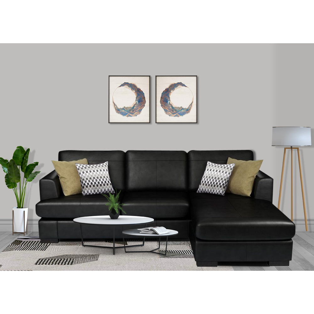 Adorn India Tiverton 6 Seater Corner Sofa Leatherette Right Hand Side (Black)