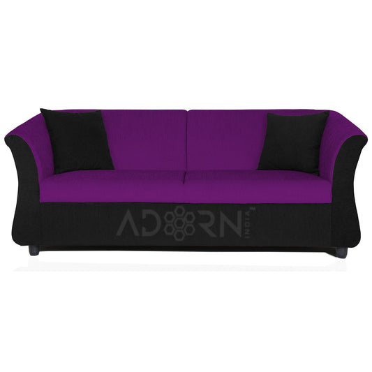 Adorn India Acura 3 Seater Sofa(Dark Purple & Black)