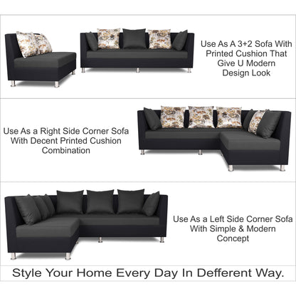 Adorn India Exclusive Two Tone Alica Modular Sofa Set (Dark Grey & Black)