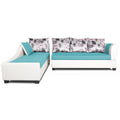 Adorn India Aliana L Shape Leatherette Fabric 6 Seater Sofa Set LHS (Aqua Blue & White) (3 Year Warranty)