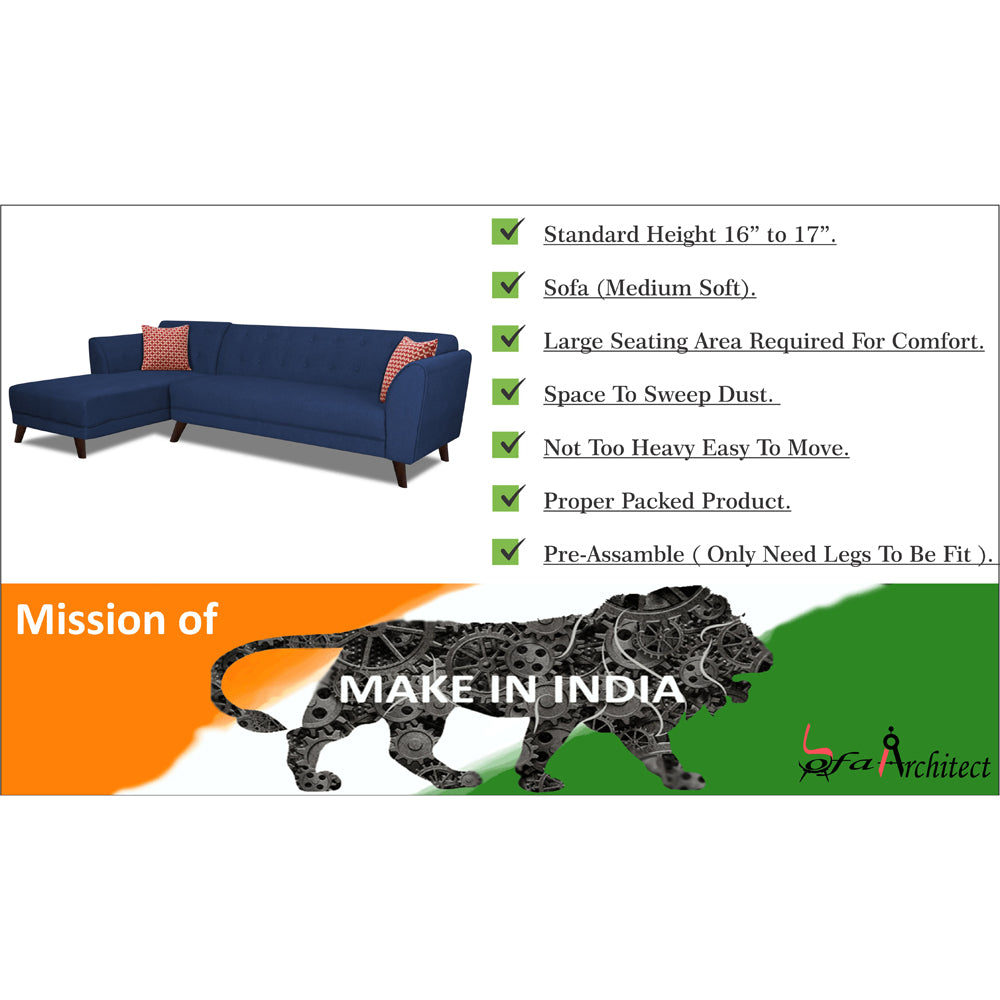 Adorn India Leaf 6 Seater Corner Sofa Left Hand Side (Blue)