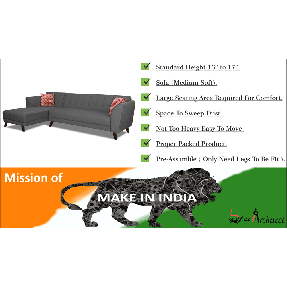 Adorn India Leaf 6 Seater Corner Sofa Left Hand Side (Grey)