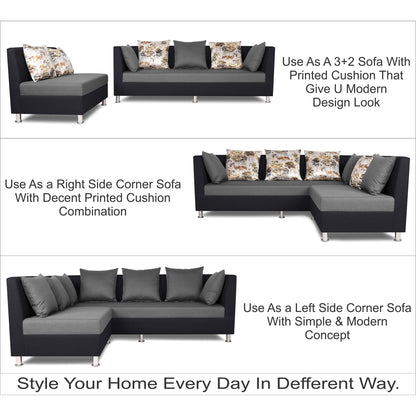 Adorn India Exclusive Two Tone Alica Modular Sofa Set (Light Grey & Black)