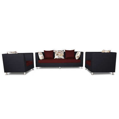 Adorn India Exclusive Two Tone Alica 3-1-1 Five Seater Sofa Set (Maroon & Black)