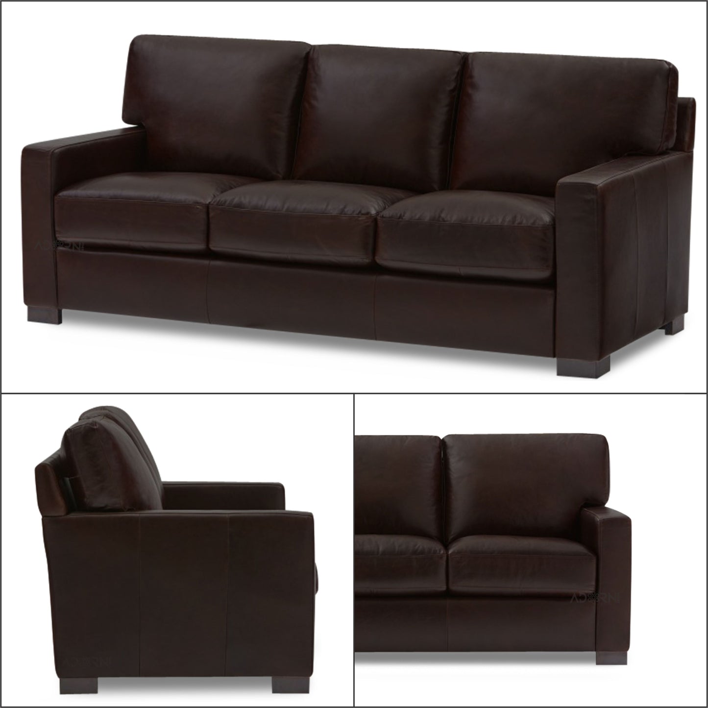 Adorn India Exclusive Rosina Leatherette Three Seater Sofa (Dark Brown)