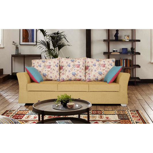 Adorn India Daisy 3 Seater Sofa Digitel Print (Beige)