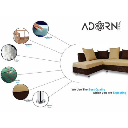 Adorn India Adillac 6 Seater Corner Sofa(Left Side Handle)(Brown & Beige)