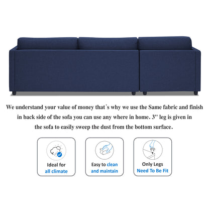 Adorn India Alexander L Shape 6 Seater Sofa (Left Side Handle)(Dark Blue)