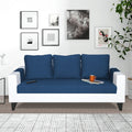 Adorn India Ashley Plain Leatherette Fabric 3 Seater Sofa (Blue & White) (3 Year Warranty)