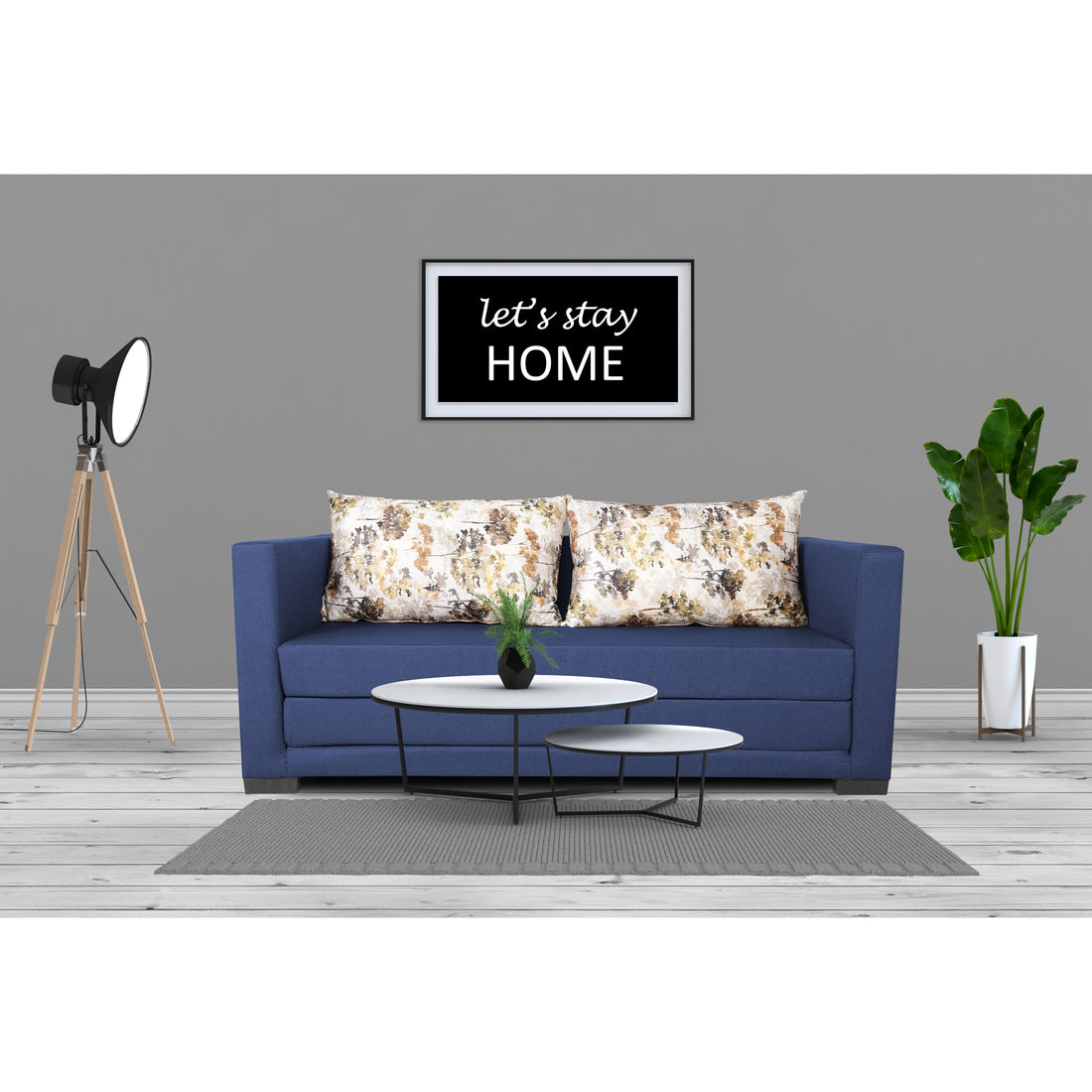 3 Seater Sofa Cum Bed Straight line (Blue), Wood, Foam