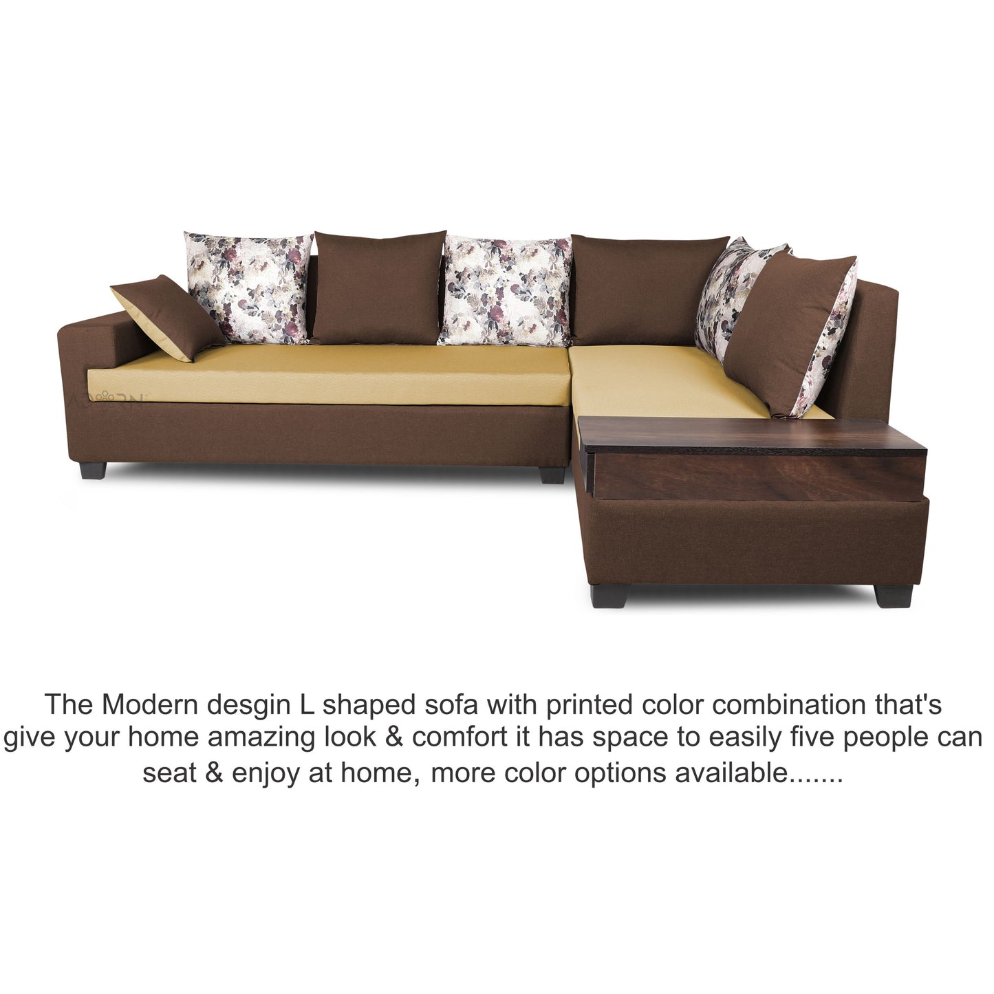 Adorn India Orlando Fabric  L Shape 6 seater Sofa  set (Brown & Beige)