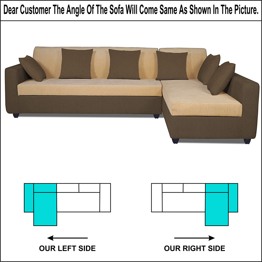 Adorn India Rio Decent L Shape 6 Seater corner Sofa Set (Right Side Handle) (Brown & Beige)