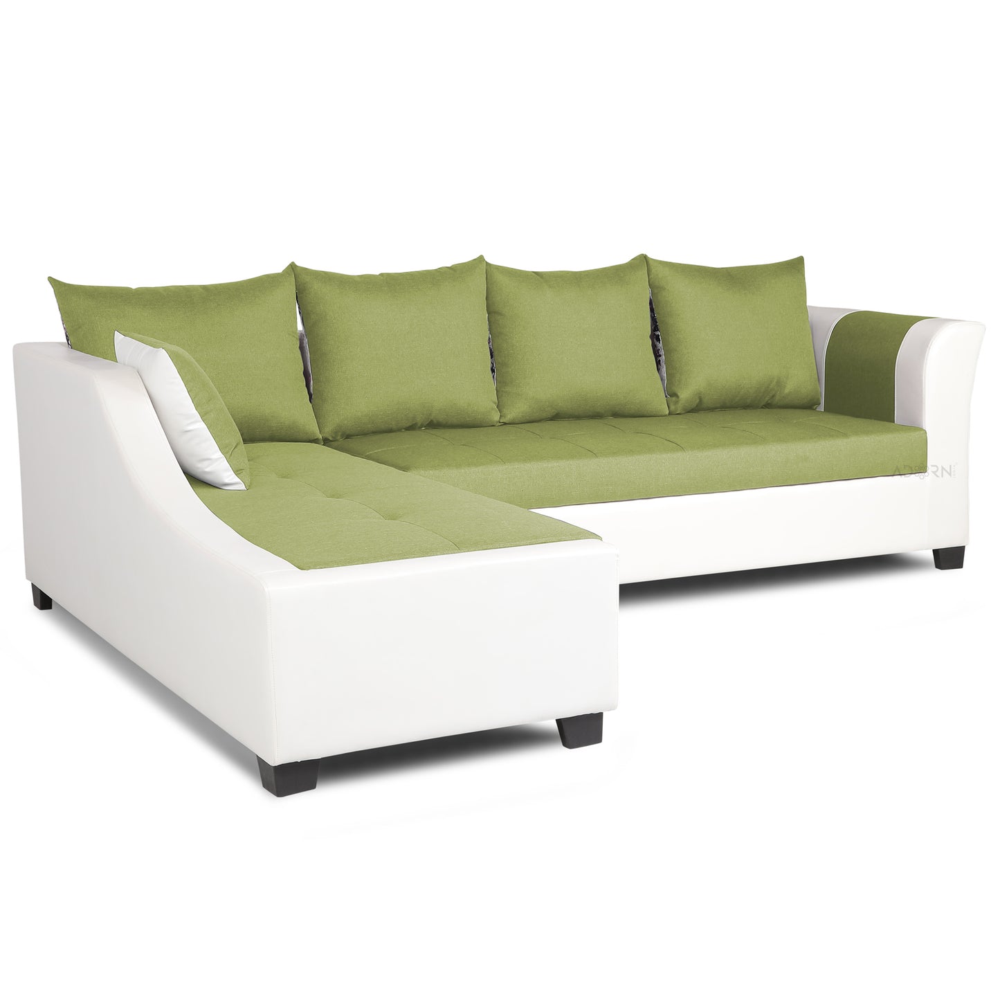 Adorn India Aliana L Shape Leatherette Fabric 6 Seater Sofa (Left Side Handle)(Green & White)