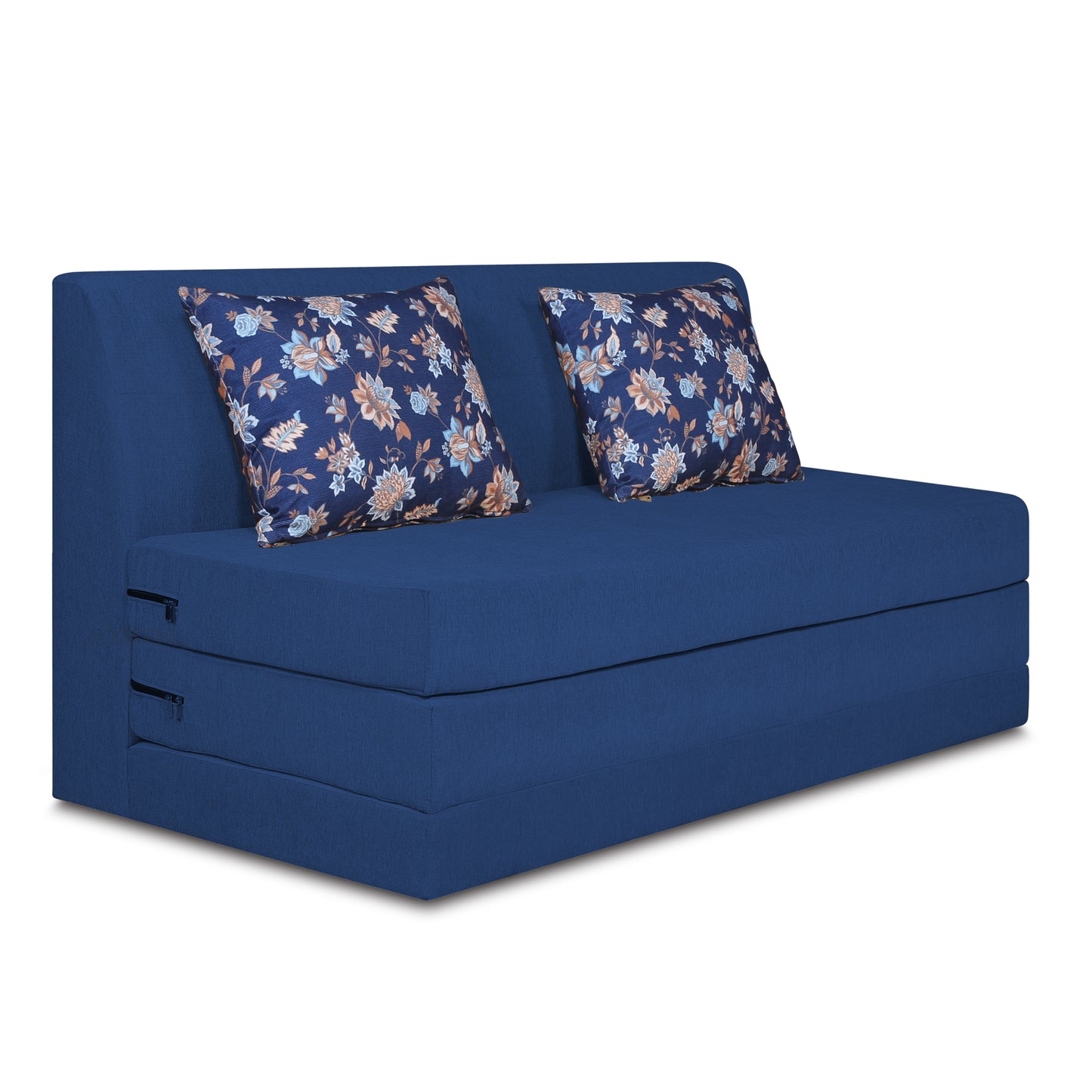 Adorn India Easy Highback Two Seater Sofa Cum Bed Floral 4' x 6' (Blue)