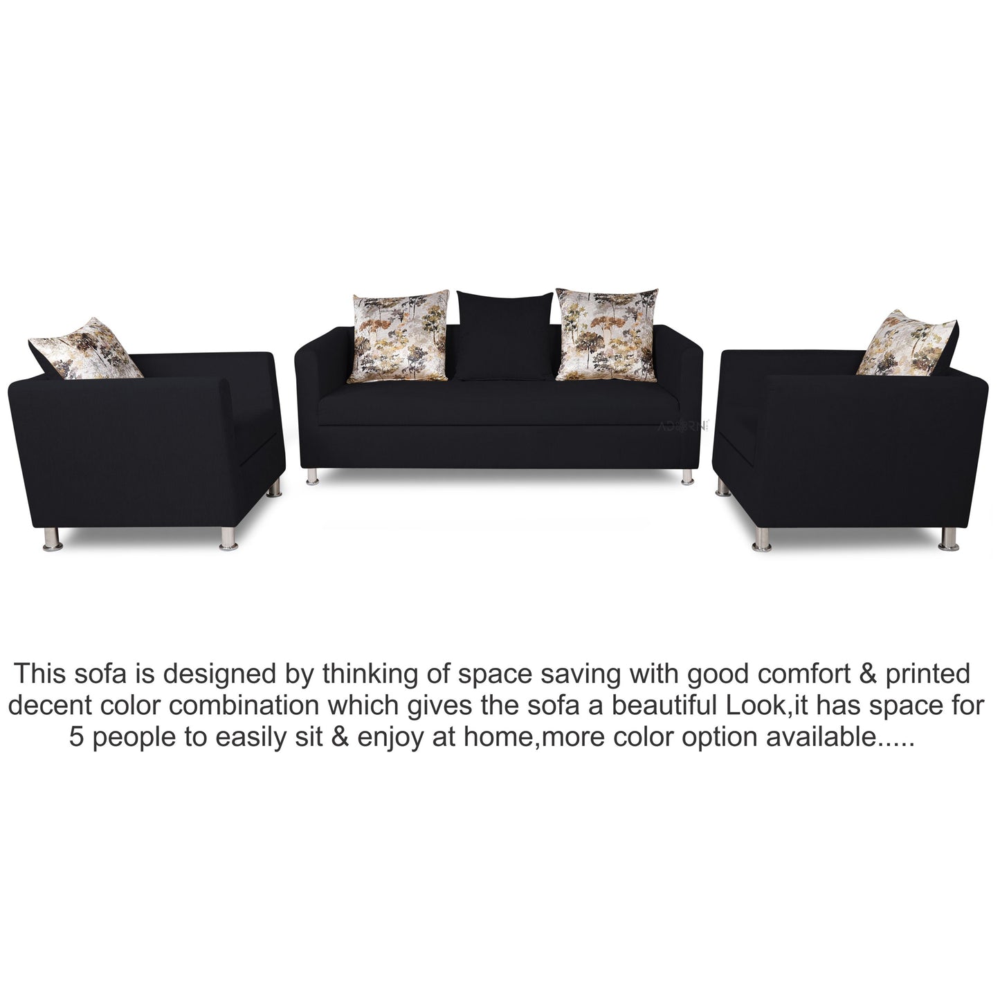 Adorn India Alita 3-1-1 Compact 5 setaer Sofa Set (Black), Wood, Foam