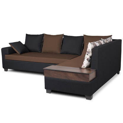 Adorn India Orlando Fabric  L Shape 6 seater Sofa  set (Black & Brown)