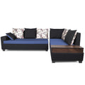 Adorn India Orlando Fabric L Shape Sofa (Black & Blue)