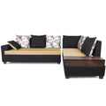 Adorn India Orlando Fabric L Shape 6 seater Sofa  set (Black & Beige)