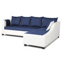 Aliana L Shape Leatherette Fabric 6 Seater Sofa (Blue & White)