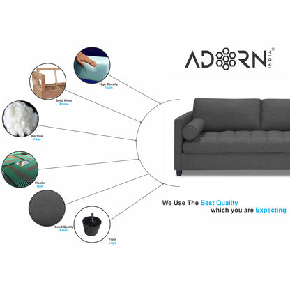 Adorn India Alexander L Shape 6 Seater Sofa (Right Side Handle)(Dark Grey)