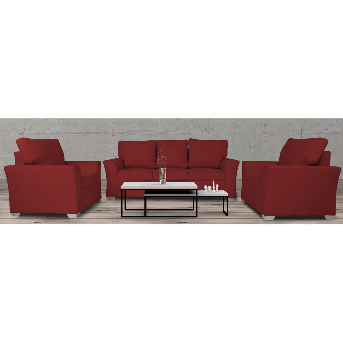 Adorn India Alexia 3+1+1 Sofa Set(Maroon)