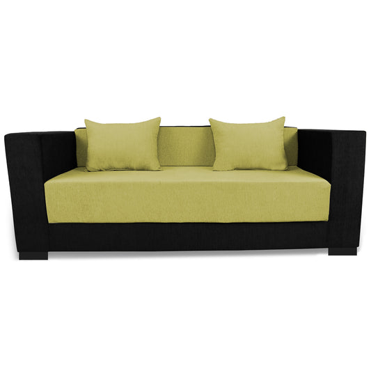 Adorn India Almond 3 Seater Sofa cumbed(Green & Black)