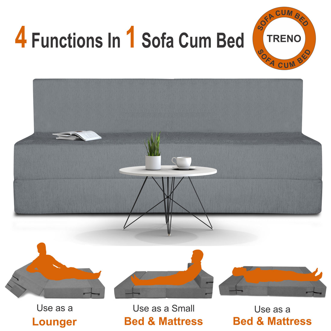 Adorn India Easy Treno 3 Seater Sofa Cum Bed Sit & Sleep Perfect for Guest, Colour Grey, 6'x6' (1 Year Warranty)