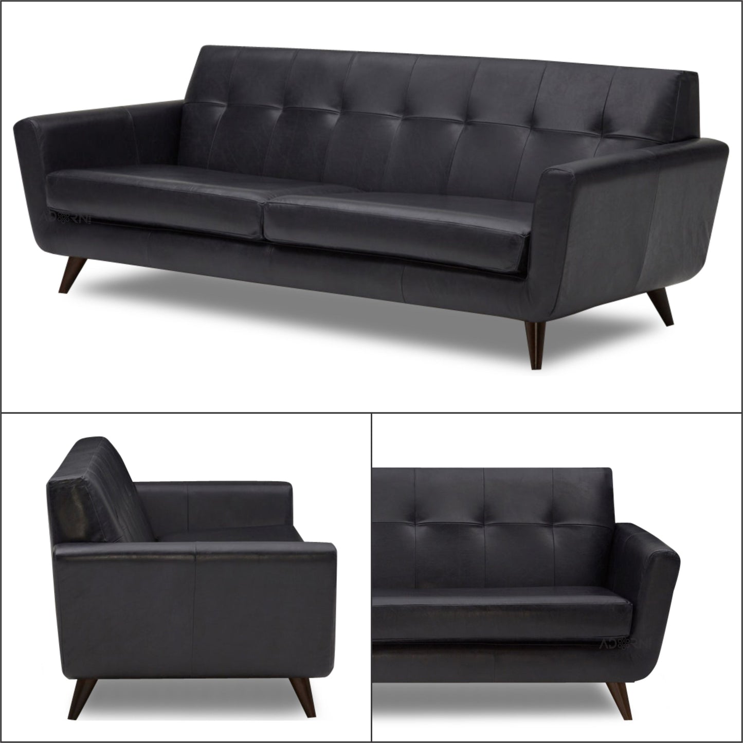 Adorn India Exclusive Alexus Leaterette Three Seater Sofa (Black)
