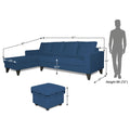 Adorn India Hallton L Shape Decent Sofa Set 7 Seater with Ottoman (Left Side) (Blue) (3 Year Warranty)