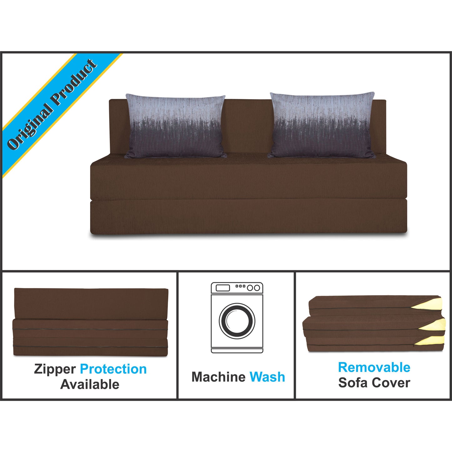 Adorn India Easy Three Seater Sofa Cum Bed Wave '5 x 6' (Brown)