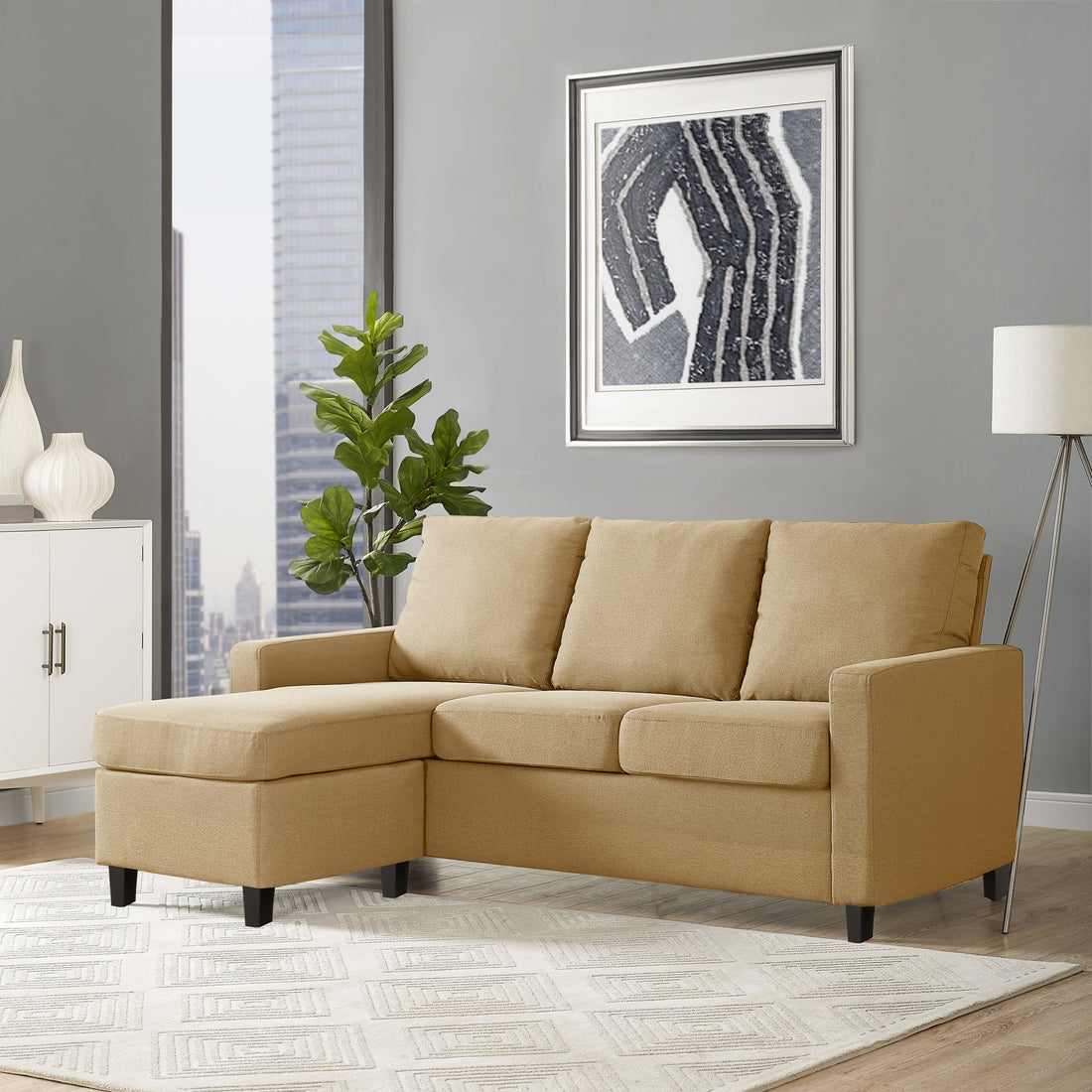 Adorn India Daffodil Three Seater Modular Sofa (Beige), Wood, Foam