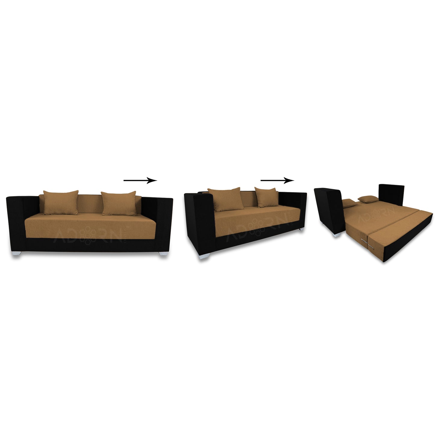 Adorn India Almond Three Seater Sofa Cum Bed (Black and Camel)