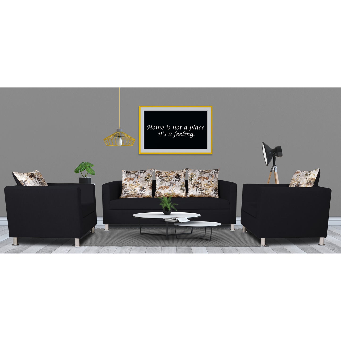 Adorn India Alita 3-1-1 Compact 5 setaer Sofa Set (Black), Wood, Foam