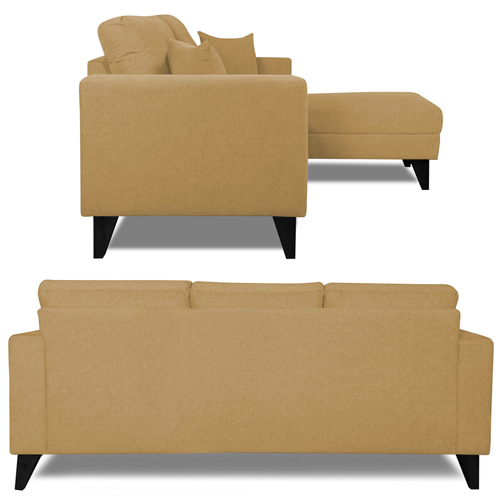 Adorn India Martin L Shape 4 Seater Sofa Set Plain (Right Hand Side) (Beige)