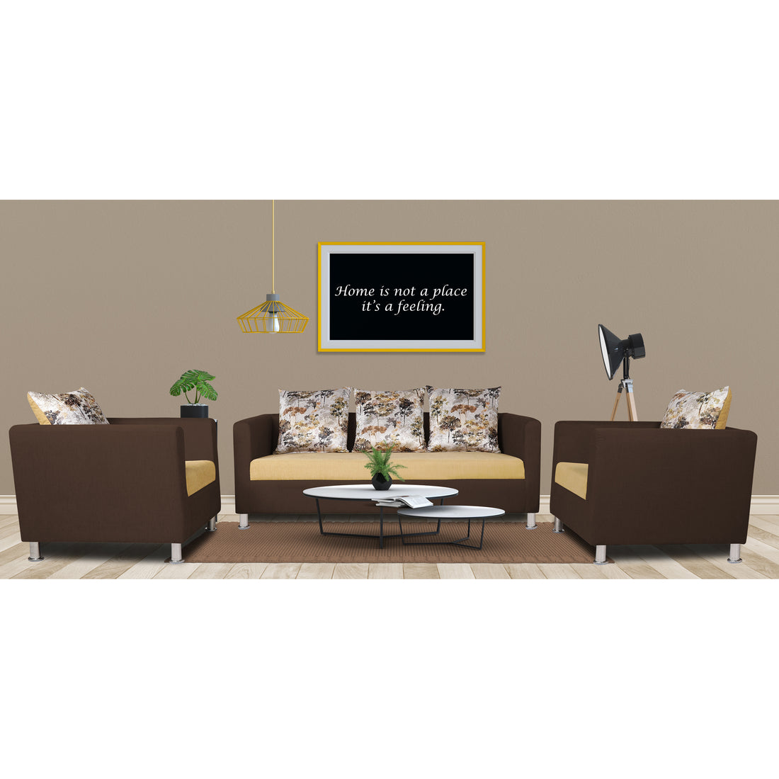 Adorn India 2 Tone Alita Compact 3-1-1 Sofa Set (Brown and Beige), Wood, Foam