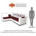 Adorn India Aliana L Shape Leatherette Fabric 6 Seater Sofa Set LHS (Maroon & White) (3 Year Warranty)