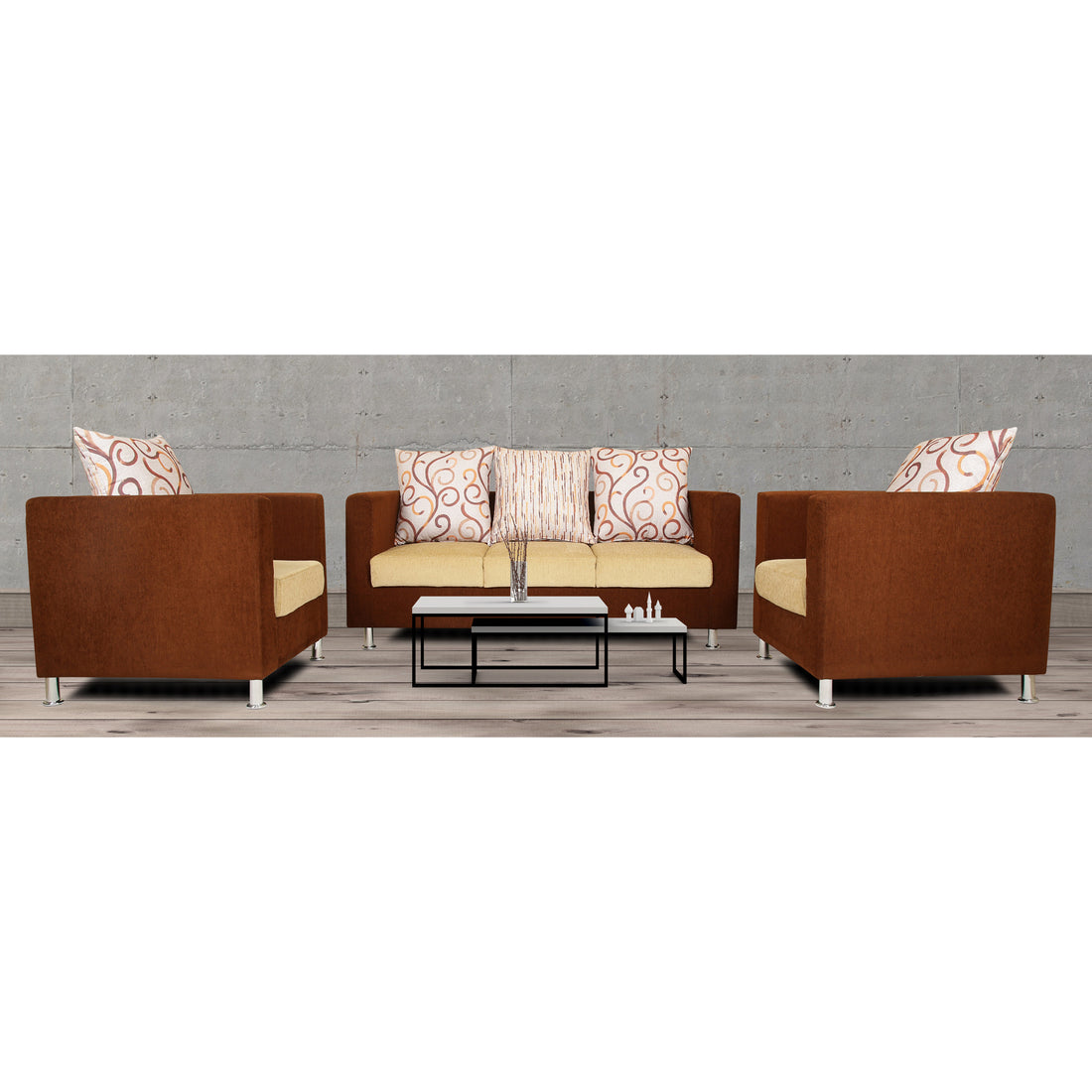 Adorn India Dexter Sofa Set 3-1-1 digitel Print (Brown & Beige)